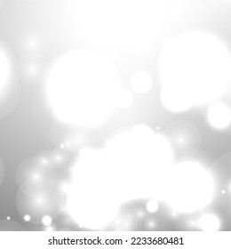 Silver Bokeh Christmas Background. Snow Flakes on Light Grey. Blurred Vector Design. Holiday Winter Backdrop With Glow and Overlay Effect. Season Bling Christmas Decoration.