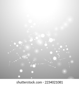 Silver Bokeh Christmas Background. Snow Flakes on Light Grey. Blurred Vector Design. Holiday Winter Backdrop With Glow and Overlay Effect. Season Bling Christmas Decoration.