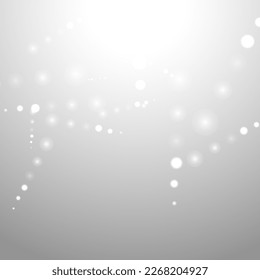 Silver Bokeh Christmas Background. Snow Flakes on Light Grey. Blurred Vector Design. Holiday Winter Backdrop With Glow and Overlay Effect. Season Bling Christmas Decoration.