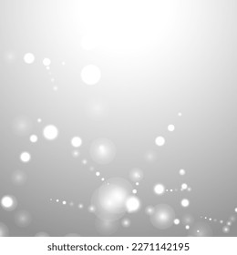 Silver Bokeh Christmas Background. Snow Flakes on Light Grey. Blurred Vector Design. Holiday Winter Backdrop With Glow and Overlay Effect. Season Bling Christmas Decoration.