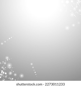 Fondo de Navidad de Bokeh Plateado. Nieve se lanza sobre el gris claro. Diseño de vectores borrosos. Fondo de invierno de vacaciones con efecto de resplandor y superposición. Decoración navideña de temporada.