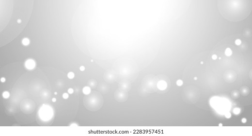 Silver Bokeh Christmas Background. Snow Flakes on Light Grey. Blurred Vector Design. Holiday Winter Backdrop With Glow and Overlay Effect. Season Bling Christmas Decoration.