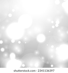 Silver Bokeh Christmas Background. Snow Flakes on Light Grey. Blurred Vector Design. Holiday Winter Backdrop With Glow and Overlay Effect. Season Bling Christmas Decoration.
