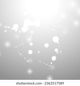 Silver Bokeh Christmas Background. Snow Flakes on Light Grey. Blurred Vector Design. Holiday Winter Backdrop With Glow and Overlay Effect. Season Bling Christmas Decoration.