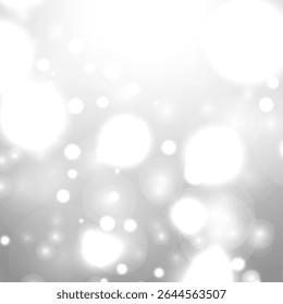 Silver Bokeh Christmas Background. Snow Flakes on Light Grey. Blurred Vector Design. Holiday Winter Backdrop With Glow and Overlay Effect. Season Bling Christmas Decoration.