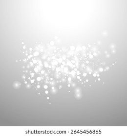 Silver Bokeh Christmas Background. Snow Flakes on Light Grey. Blurred Vector Design. Holiday Winter Backdrop With Glow and Overlay Effect. Season Bling Christmas Decoration.