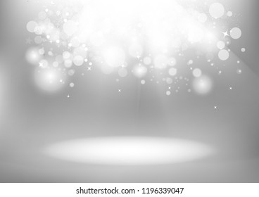 Silver Bokeh glowing magic sparkle scatter, celebration season holiday concept, party abstract background vector illustration
