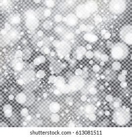Silver Bokeh Lights and Sparkles on Transparent Background. Vector Illustration.