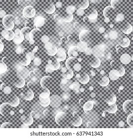 Silver Bokeh Lights and Sparkles on Transparent Background. Vector Illustration.