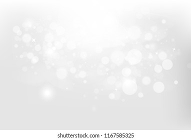 Silver Bokeh, stars and bubbles falling abstract background, blur bright with glowing dust glitter sparkle concept vector illustration