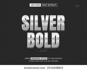 silver bold editable text, font effect, 3d text for title