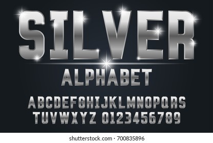 Silver bold lettertype set stijl modern.Decoratieve alfabet vector lettertypen en nummers.Typografie ontwerp voor koppen, labels, posters, logo's, cover, etc.