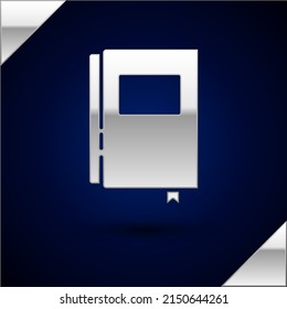Silver Book icon isolated on dark blue background.  Vector