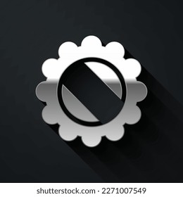 Silver Bottle cap icon isolated on black background. Long shadow style. Vector Illustration