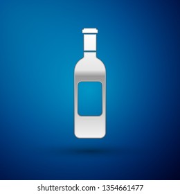 Silver Bottle of wine icon isolated on blue background. Vector Illustration