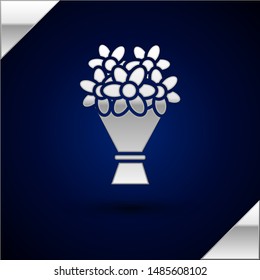 Silver Bouquet of flowers icon isolated on dark blue background.  Vector Illustration