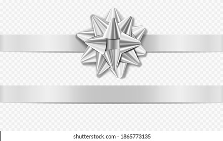 Silver bow isolated on transparent background.