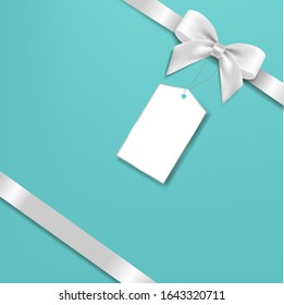 Silver Bow With Mint Background With Gradient Mesh, Vector Illustration
