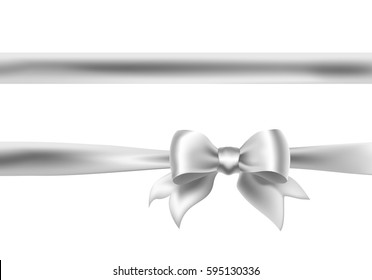 Silver Bow Ribbon Illustration. Vector Decorative Design Element On White