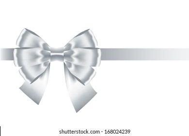 Silver Bow With Ribbon Isolated On White. Vector Illustration