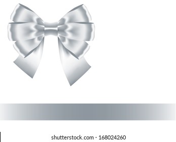 silver bow with ribbon isolated on white. Vector illustration