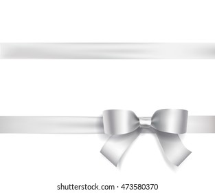 Silver Bow Ribbon Knot On White. Vector