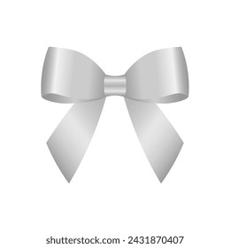 Silver Bow Ribbon. Vector Illustration Isolated on White Background. 