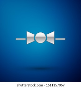 Silver Bow tie icon isolated on blue background.  Vector Illustration