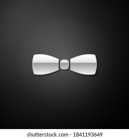 Silver Bow tie icon isolated on black background. Long shadow style. Vector.