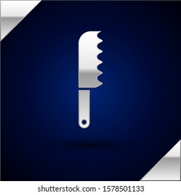 Silver Bread knife icon isolated on dark blue background. Cutlery symbol.  Vector Illustration