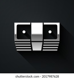 Silver Bribe money cash icon isolated on black background. Money banknotes stacks. Bill currency. Long shadow style. Vector
