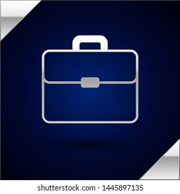 Silver Briefcase icon isolated on dark blue background. Business case sign. Business portfolio.   Vector Illustration
