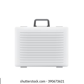Silver briefcase on white background