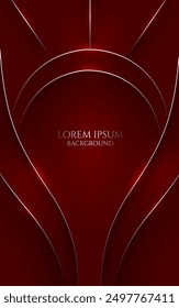 Líneas de curva brillante plateada y patrones circulares geométricos digitales modernos Fondo de pantalla oscuro y rojo y diseño de cubierta, Anuncio de premio de Ilustración vectorial.