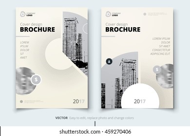 Silver Brochure design. Corporate business template for annual report, catalog, magazine. Layout with modern abstract circles and light background, round shape. Creative poster, flyer, banner concept