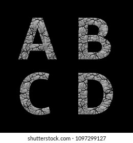Silver broken A B C D letters, Luxury cracked letters. Vector illustration