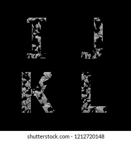 Silver broken I J K L letters, Old cracked letters. Vector illustration