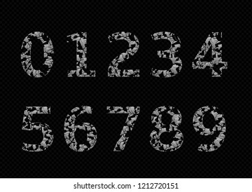 Silver broken numbers, old cracked numbers. Vector illustration
