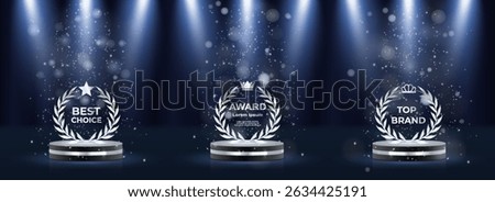 Silver, bronze, gold medals highlight award ceremony graphics. Laurel wreath emblem adds prestige to best player trophies. Victory icon enhances certificate, invitation, or award poster. Elegant prize