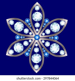Silver brooch with diamonds and rubies in the form of a flower