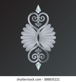 silver brooch gorgeous curl on a black background
