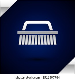 Silver Brush for cleaning icon isolated on dark blue background.  Vector Illustration