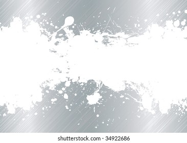 Fondo de metal plateado con banner de salpicadura de tinta blanca