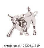 Silver Bull realistic 3d cartoon style. Silver metallic Bull isolated on white background. Vector illustration