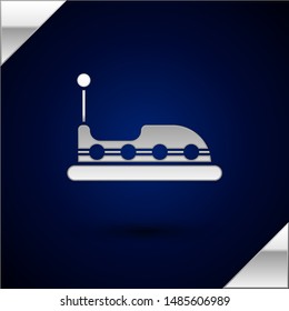 Silver Bumper car icon isolated on dark blue background. Amusement park. Childrens entertainment playground, recreation park.  Vector Illustration