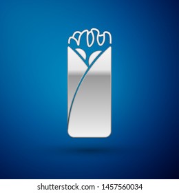 Silver Burrito icon isolated on blue background. Traditional mexican fast food. Vector Illustration