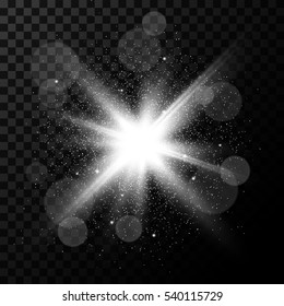 Silver burst, light effect on transparent background, vector