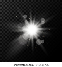 Silver burst, light effect on transparent background, vector
