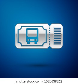 Silver Bus ticket icon isolated on blue background. Public transport ticket.  Vector Illustration