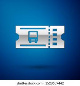 Silver Bus ticket icon isolated on blue background. Public transport ticket.  Vector Illustration